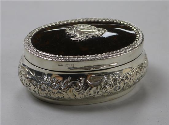 A late Victorian silver and tortoiseshell oval casket, Brockwell & Son, London, 1896,